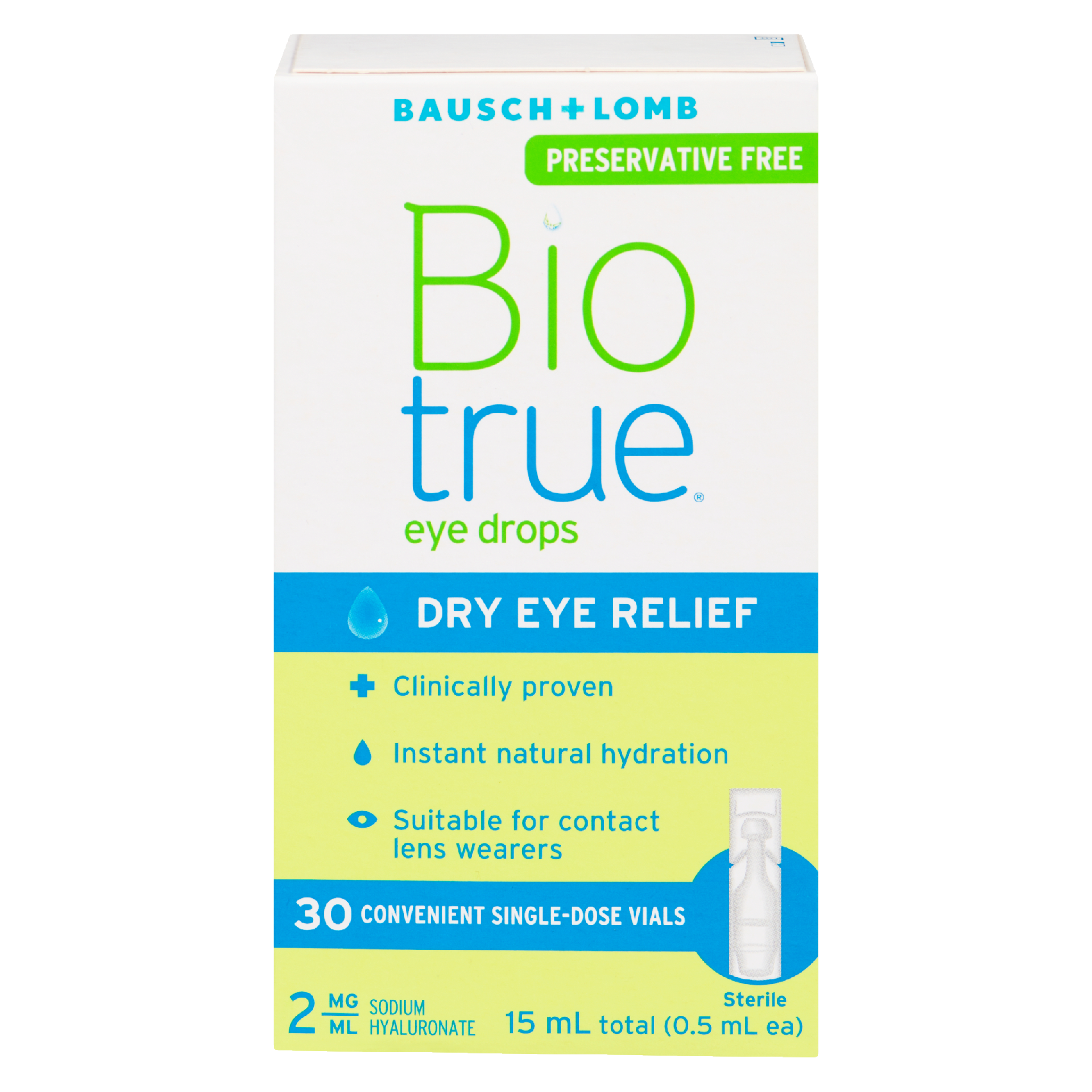 Bausch + Lomb Bio True Eye Drops Sterile 30 Convenient Single-Dose Vials 15 ml