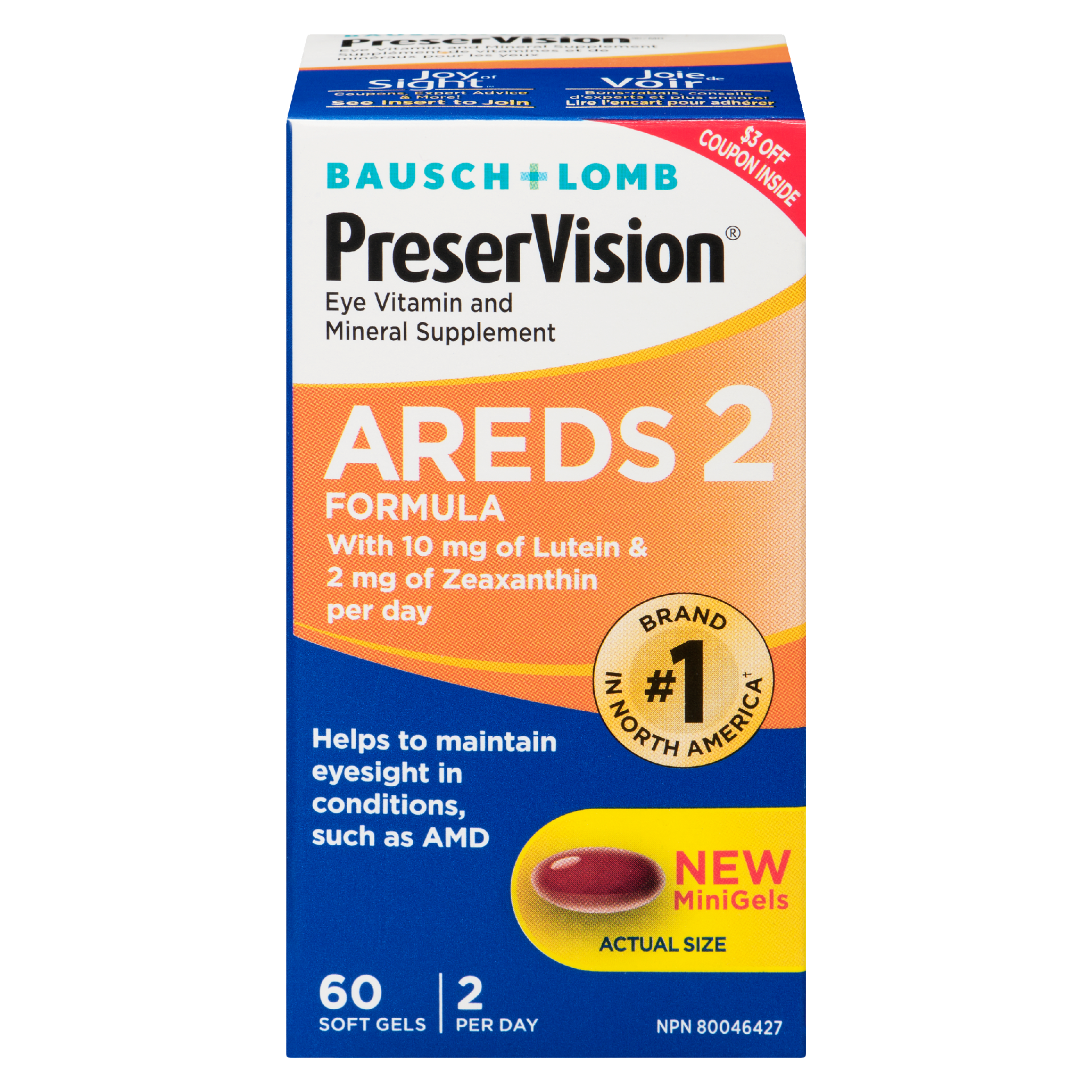Bausch + Lomb PreserVision Eye Vitamin and Mineral Supplement AREDS 2 Formula 60 Soft Gels