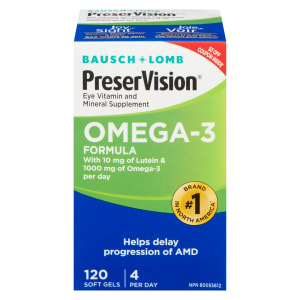Bausch + Lomb PreserVision Eye Vitamin and Mineral Supplement Omega - 3 Formula 120 Soft Gels