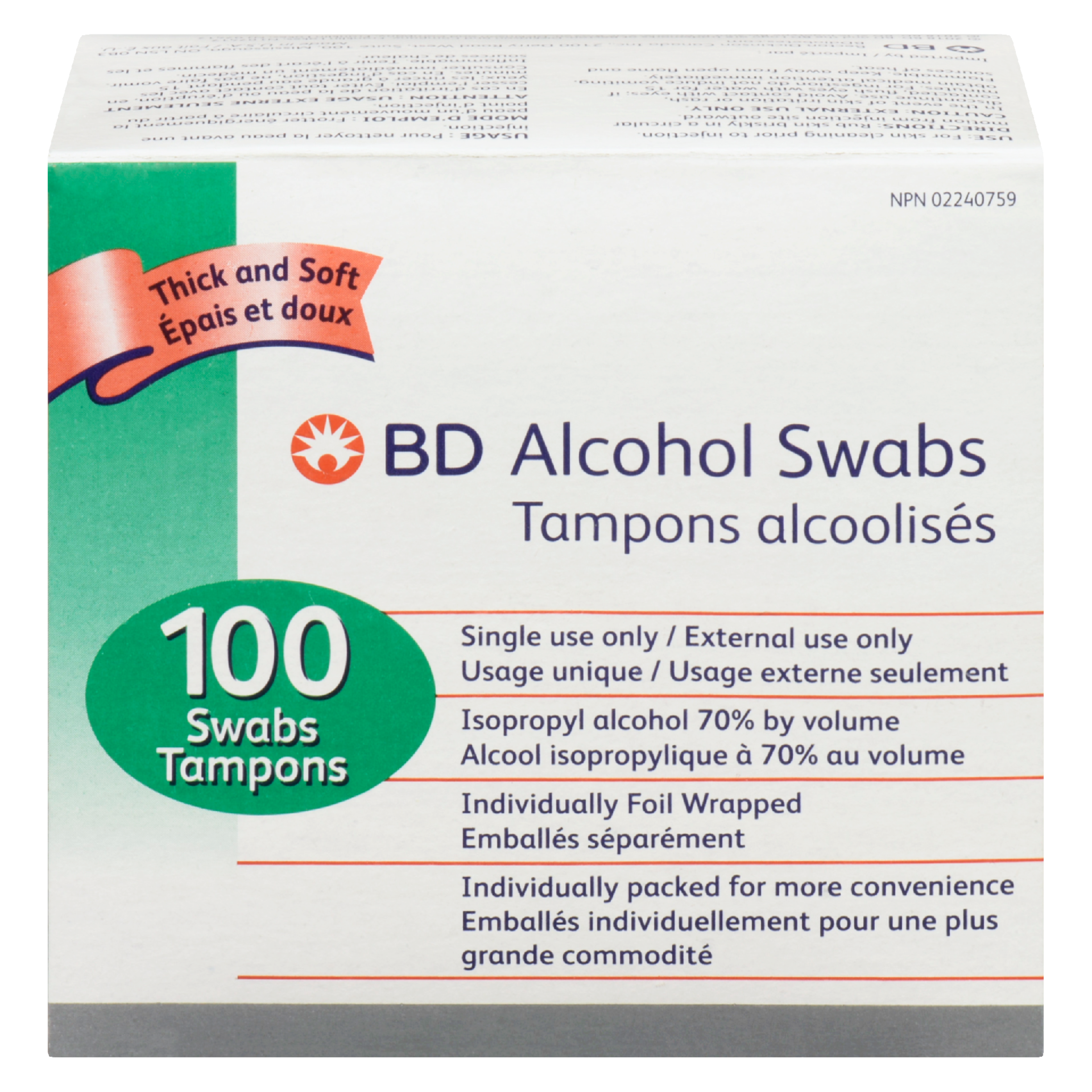 BD Alcohol Swabs Thick and Soft 100 Swabs