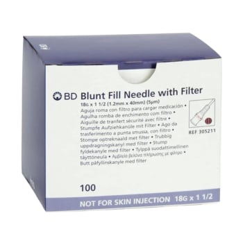 BD Blunt 5 Micron Filter Needle 18 G x 1.5 in (1.2 mm x 40 mm, 100 Count)