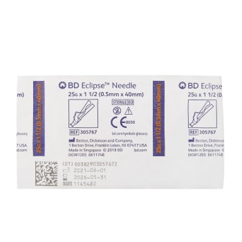 BD Eclipse Hinged Safety Needle 25 G x 1.5 in (0.5 mm x 40 mm, 100 Count)
