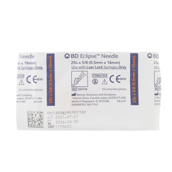 BD Eclipse Hinged Safety Needle 25 G x 5/8 in (100 Count)