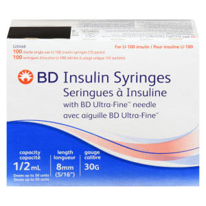 BD Insulin Syringes with BD Ultra-Fine Needle 320468 100 Sterile Single Use U-100 Insulin Syringes