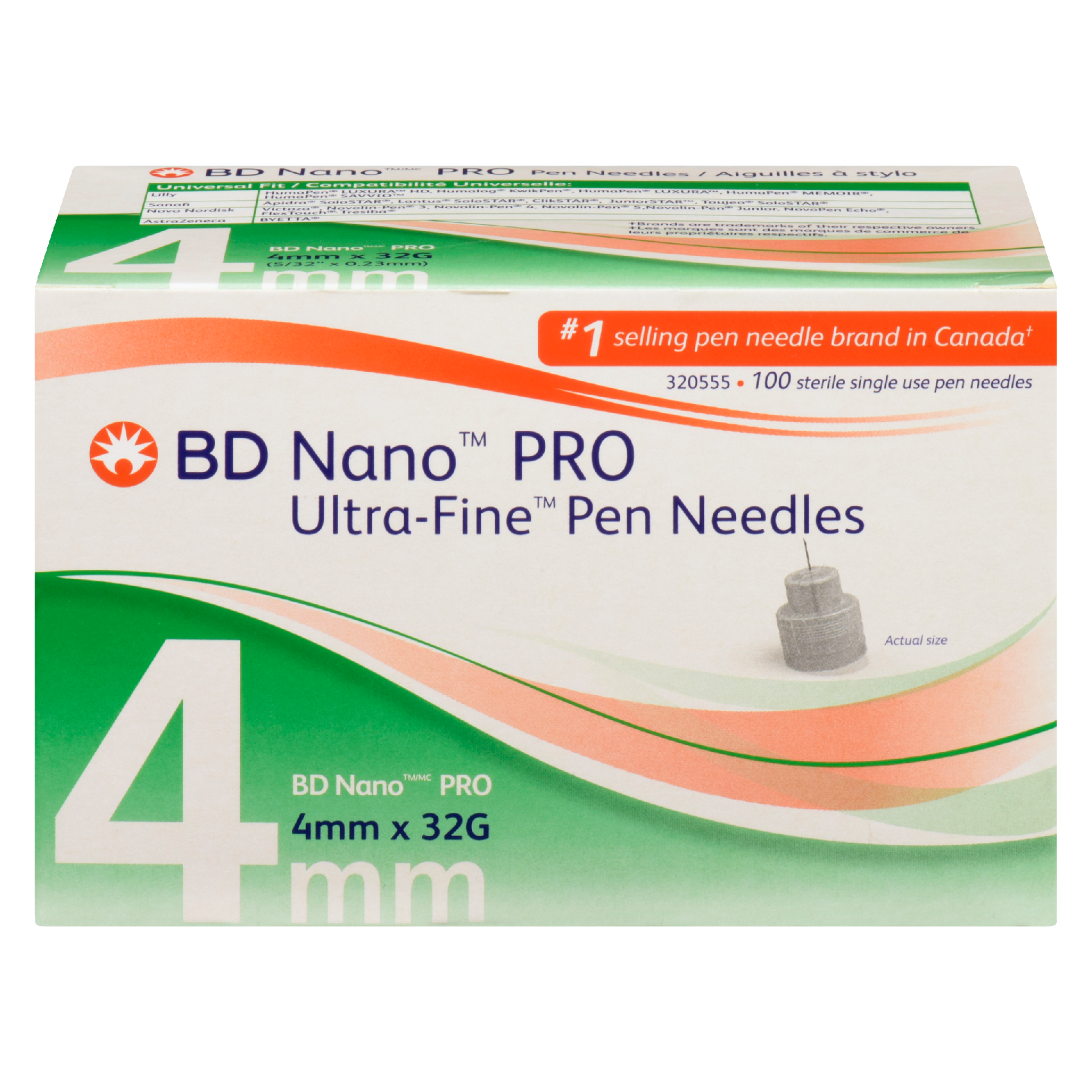 BD Nano Pro Ultra-Fine Pen Needles 320555 100 Sterile Single Use Pen Needles