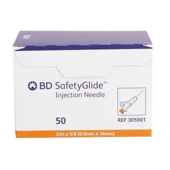 BD SafetyGlide Injection Needle 25 G x 5/8 in (0.5 mm x 16 mm, 50 Count)