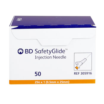 BD SafetyGlide Sliding Safety Needle 25 G x 1 in (50 Count)