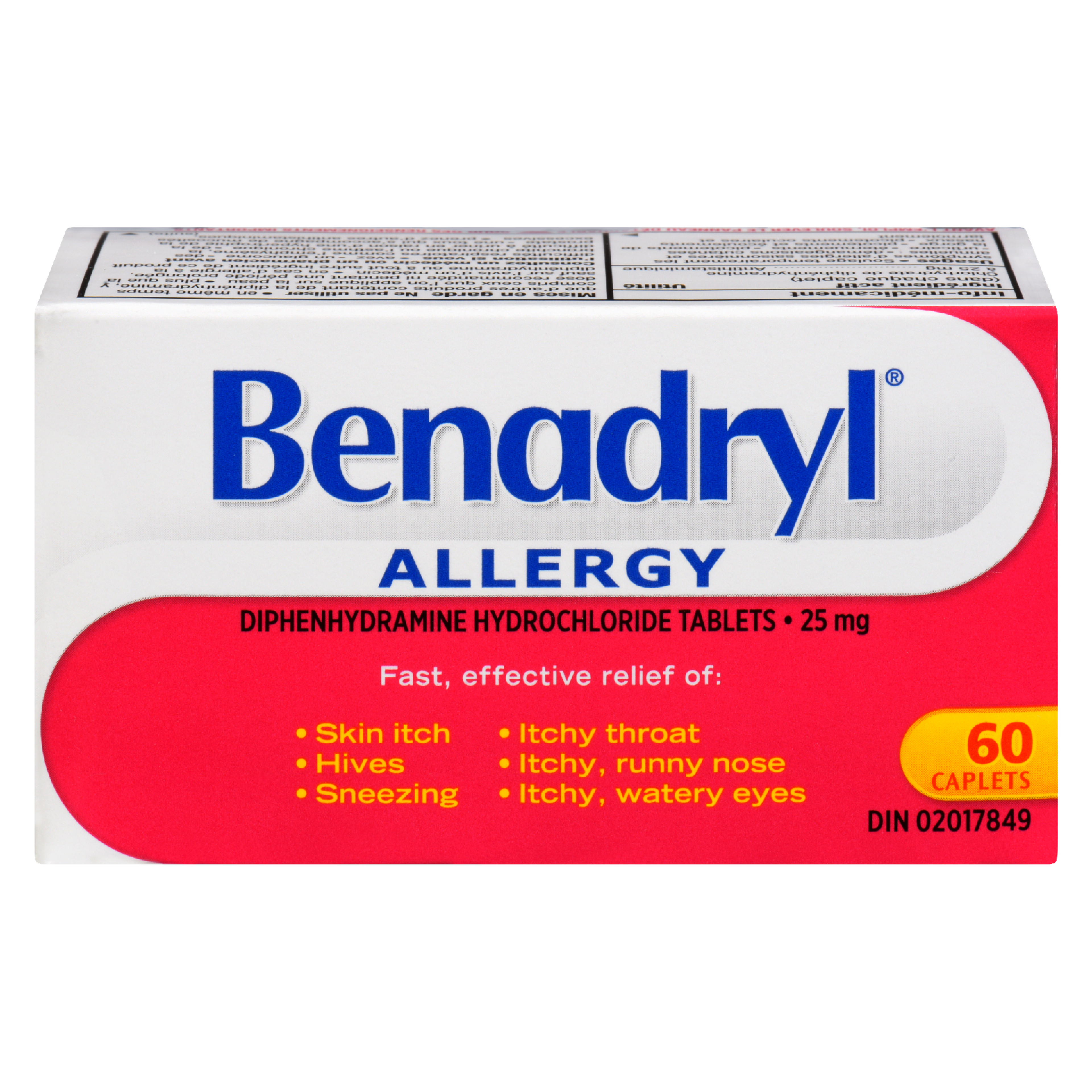 Benadryl Allergy Diphenhydramine Hydrochloride Tablets 25 mg 60 Caplets