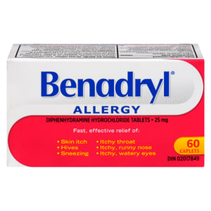 Benadryl Allergy Diphenhydramine Hydrochloride Tablets 25 mg 60 Caplets