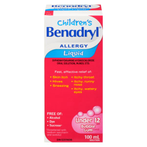 Benadryl Children's Allergy Solution Liquid Bubble Gum Flavour Under 12 Years 100 ml