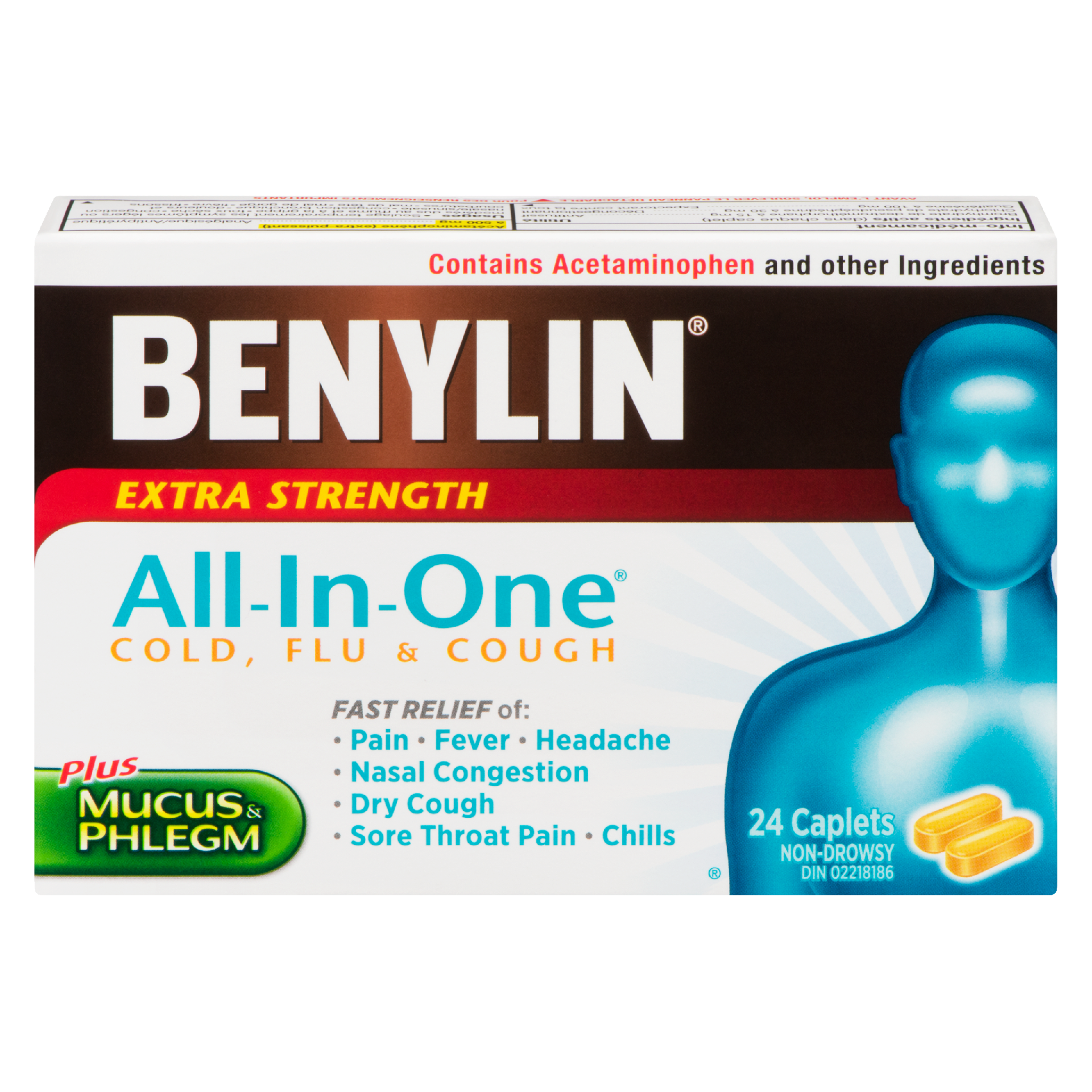 Benylin All-In-One Cold, Flu & Cough Extra Strength 24 Caplets