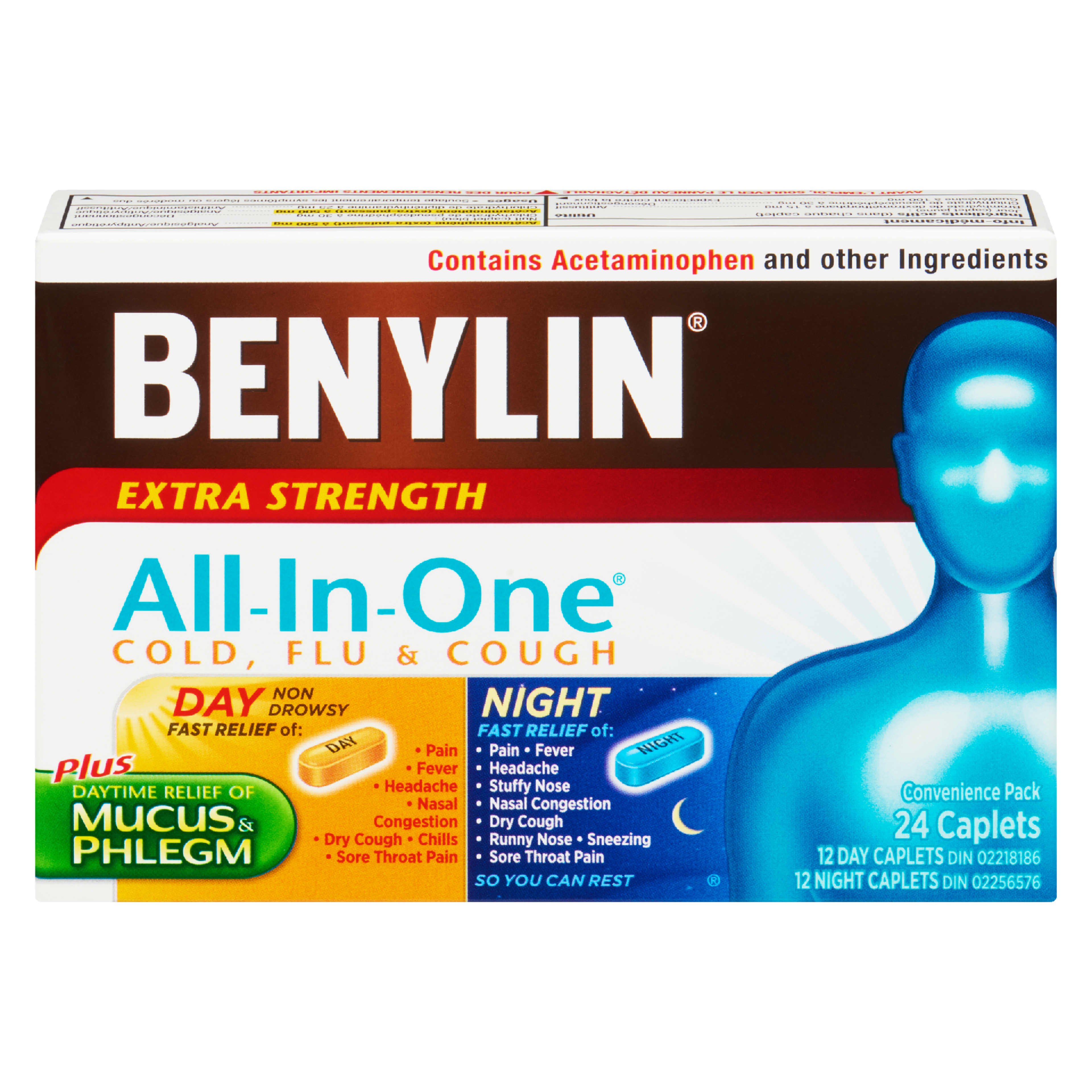 Benylin All-In-One Cold, Flu & Cough Extra Strength Convenience Pack 24 Caplets