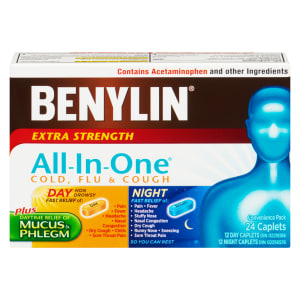 Benylin All-In-One Cold, Flu & Cough Extra Strength Convenience Pack 24 Caplets
