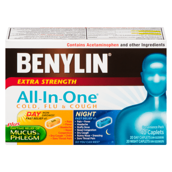 Benylin All-In-One Cold, Flu & Cough Extra Strength Convenience Pack 40 Caplets