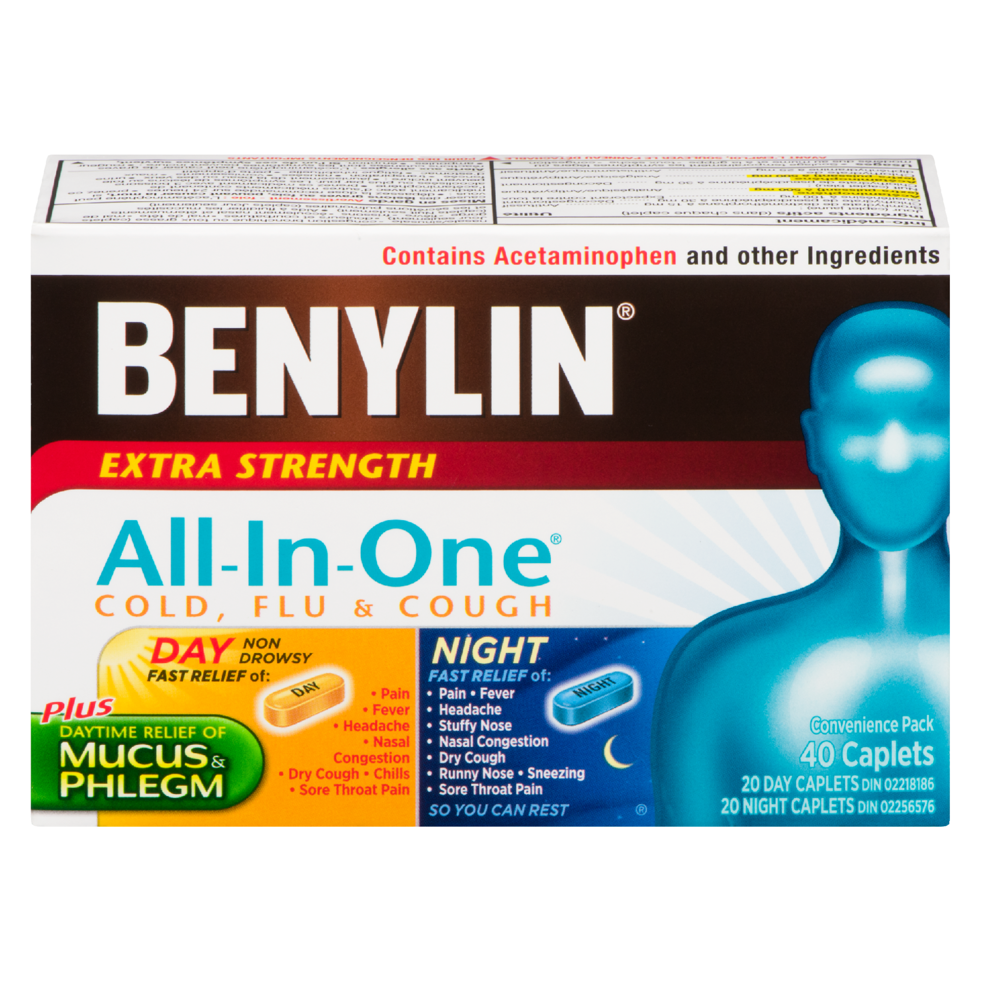 Benylin All-In-One Cold, Flu & Cough Extra Strength Convenience Pack 40 Caplets