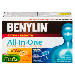 Benylin All-In-One Cold, Flu & Cough Extra Strength Convenience Pack 40 Caplets