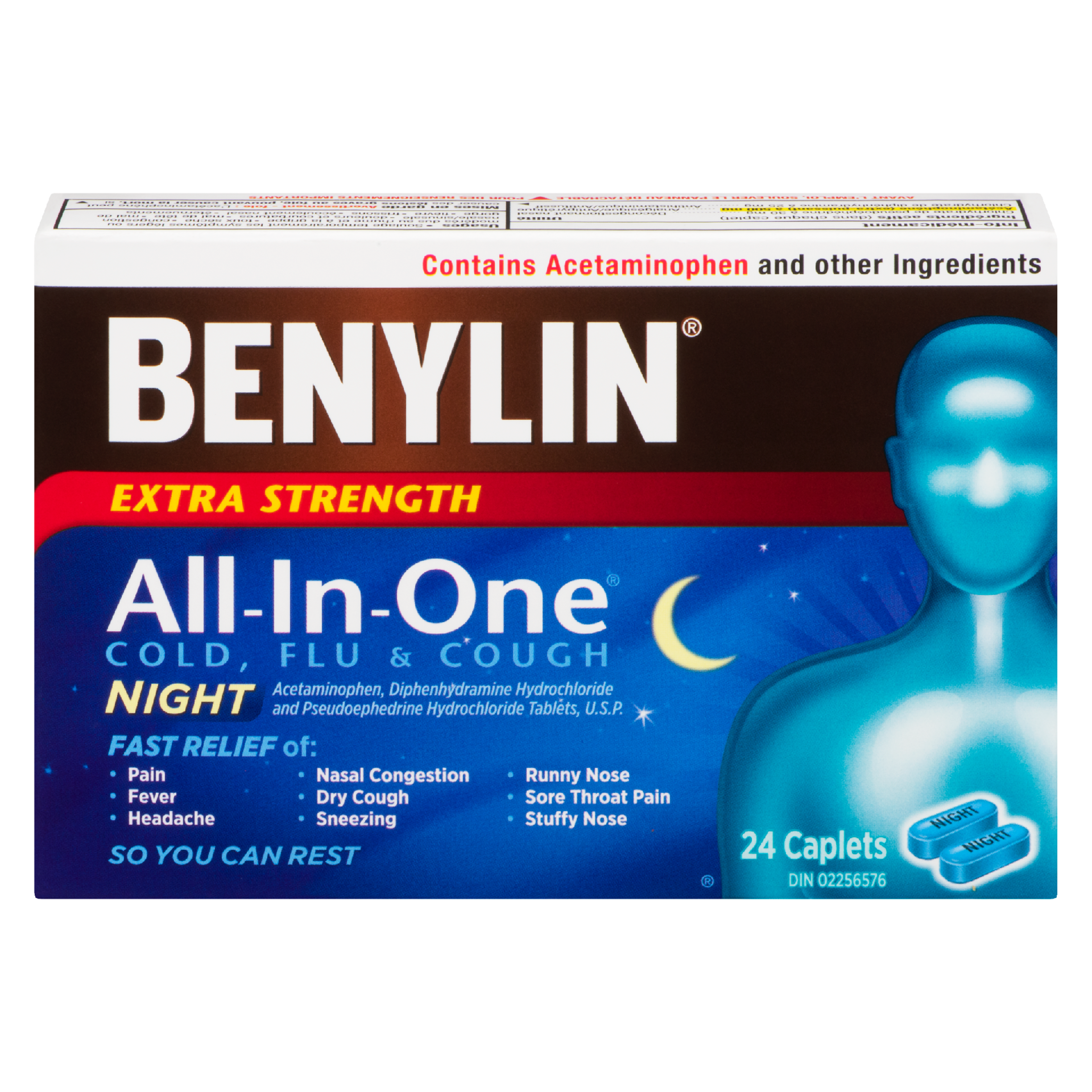 Benylin All-In-One Cold, Flu & Cough Night Extra Strength 24 Caplets