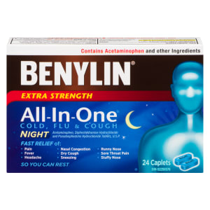 Benylin All-In-One Cold, Flu & Cough Night Extra Strength 24 Caplets