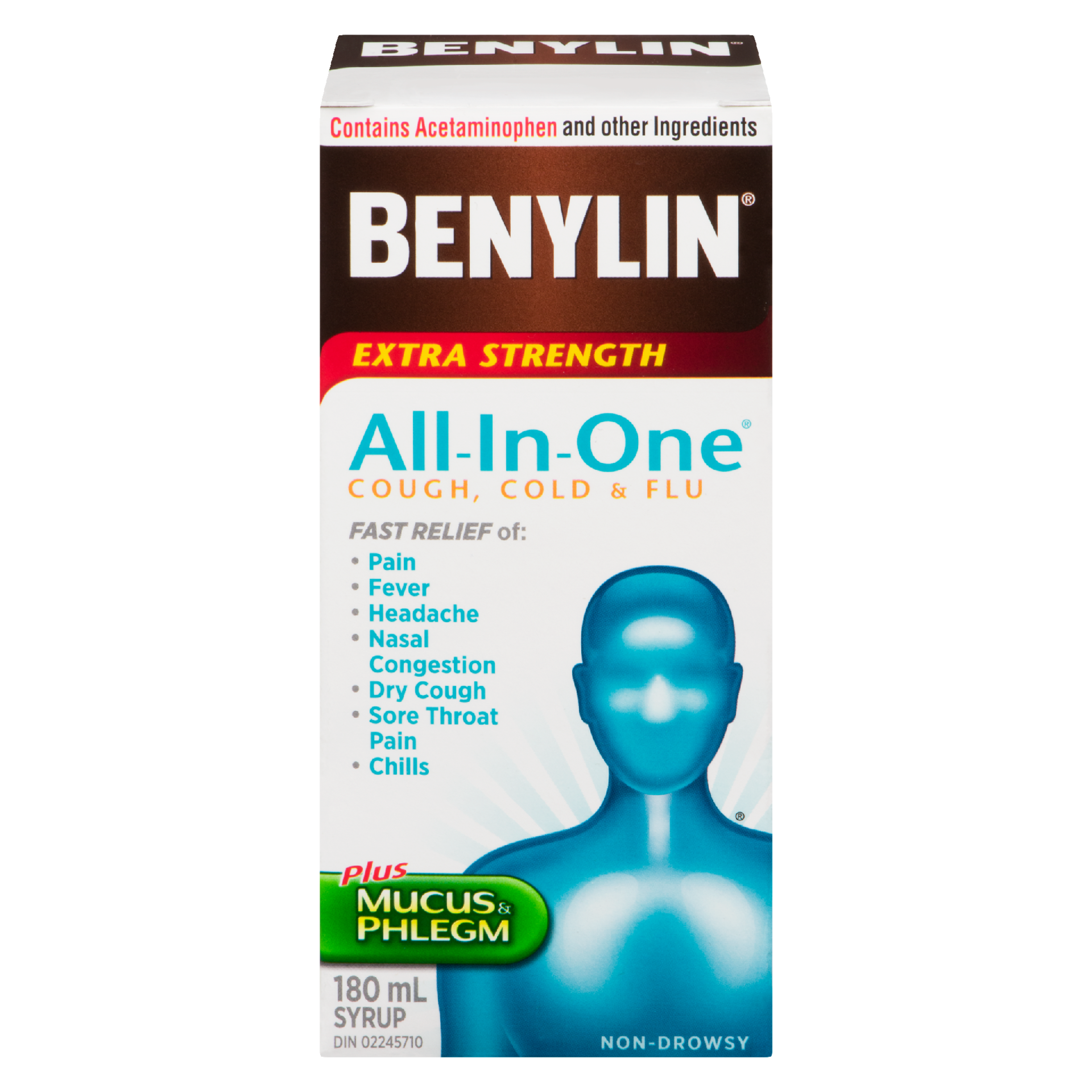 Benylin All-In-One Cough, Cold & Flu Syrup Extra Strength 180 ml