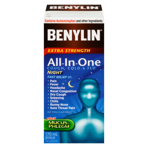 Benylin All-In-One Cough, Cold & Flu Syrup Night Extra Strength 170 ml