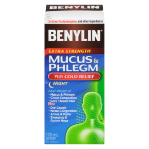 Benylin Mucus & Phlegm Syrup Extra Strength Plus Cold Relief Night 170 ml
