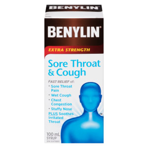 Benylin Sore Throat & Cough Syrup Extra Strength 100 ml