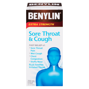 Benylin Sore Throat & Cough Syrup Extra Strength 250 ml