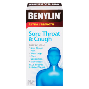 Benylin Sore Throat & Cough Syrup Extra Strength 250 ml