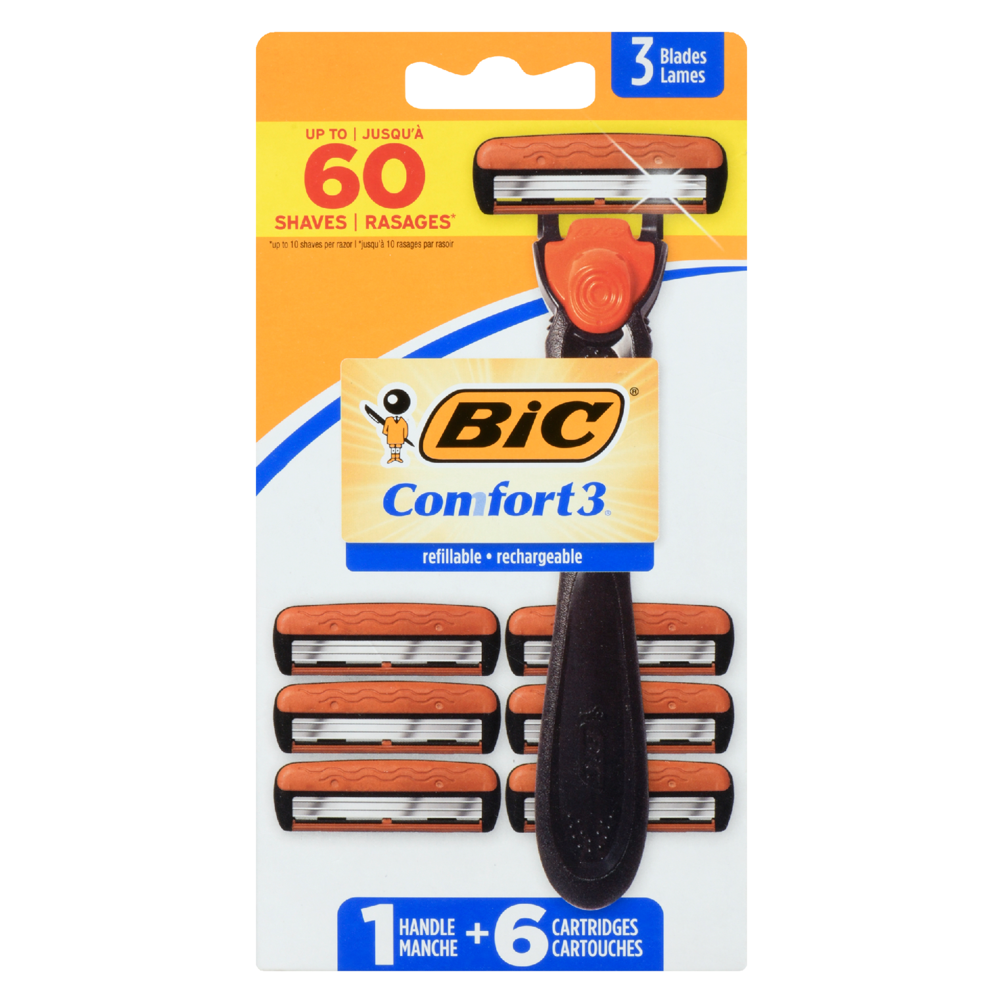 BIC Comfort 3 Refillable 3 Blades 1 Handle + 6 Cartridges