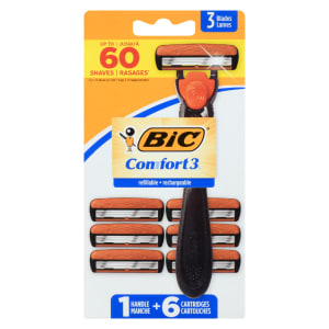 BIC Comfort 3 Refillable 3 Blades 1 Handle + 6 Cartridges