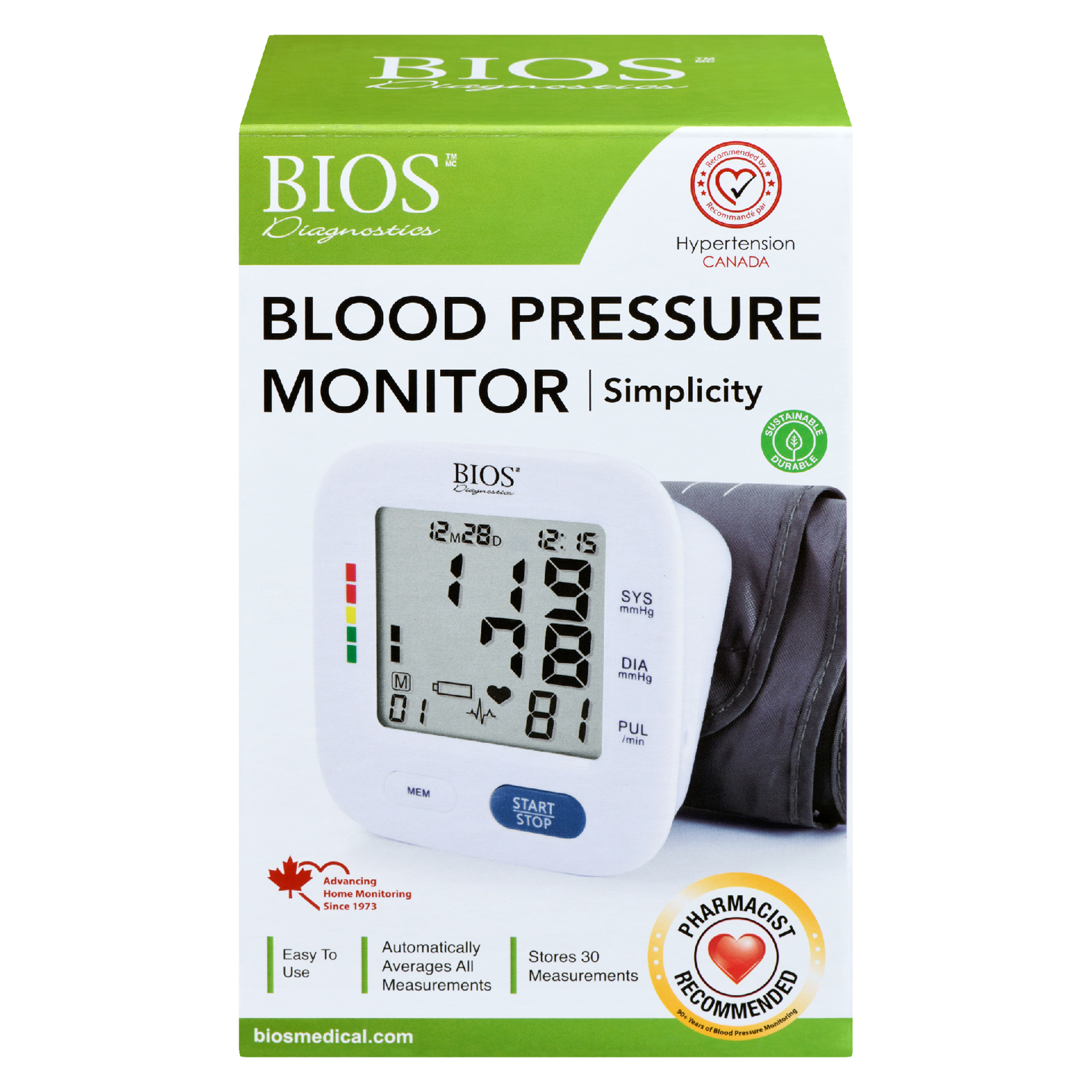 BIOS Diagnostics Blood Pressure Monitor Simplicity