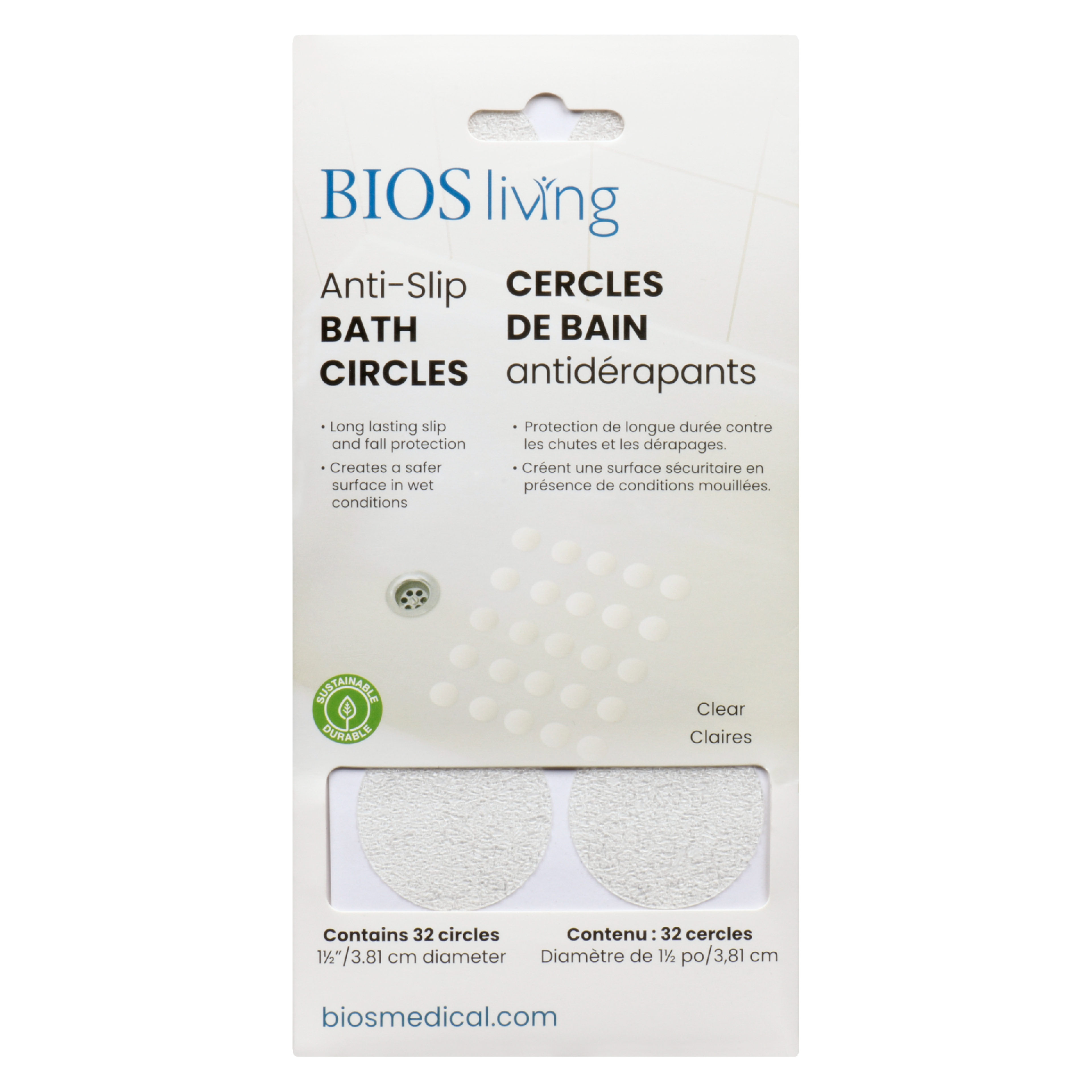 BIOS Living Anti-Slip Bath Circles Clear 32 Circles