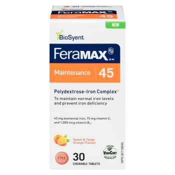 BioSyent FeraMAX Pd Maintenance 45 Sweet & Tangy Orange Flavour 30 Chewable Tablets