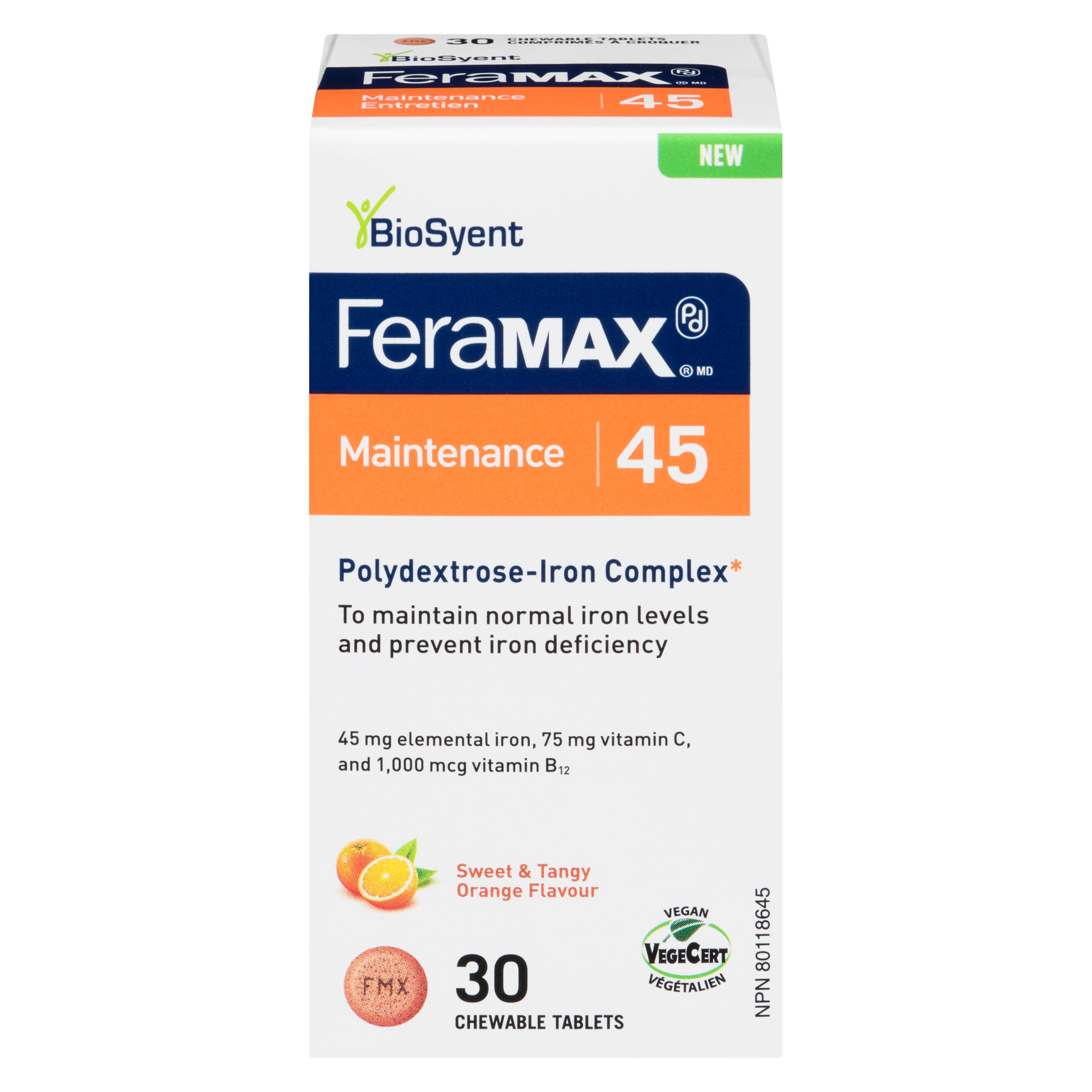 BioSyent FeraMAX Pd Maintenance 45 Sweet & Tangy Orange Flavour 30 Chewable Tablets