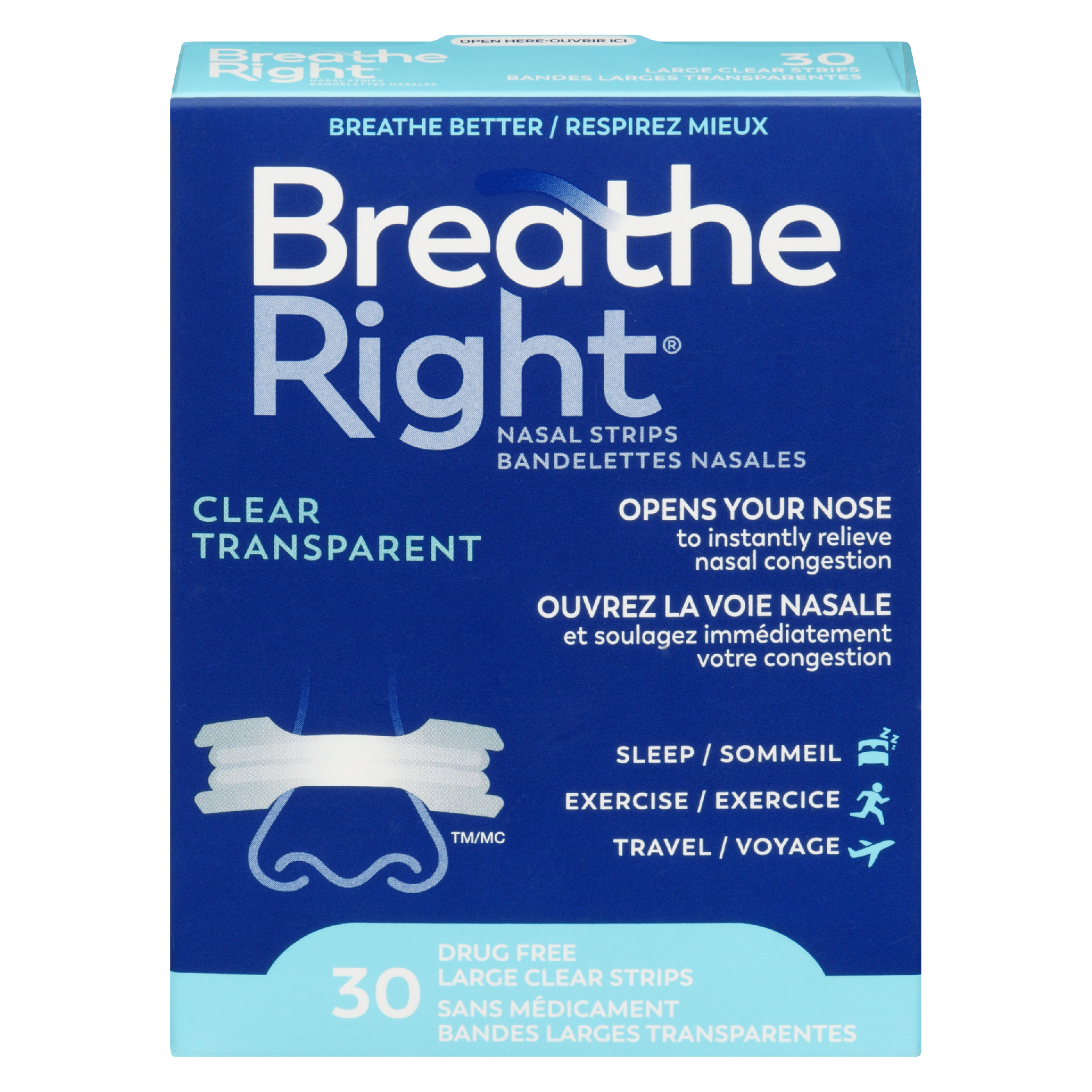 Breathe Right Nasal Strips Clear 30 Large Clear Strips