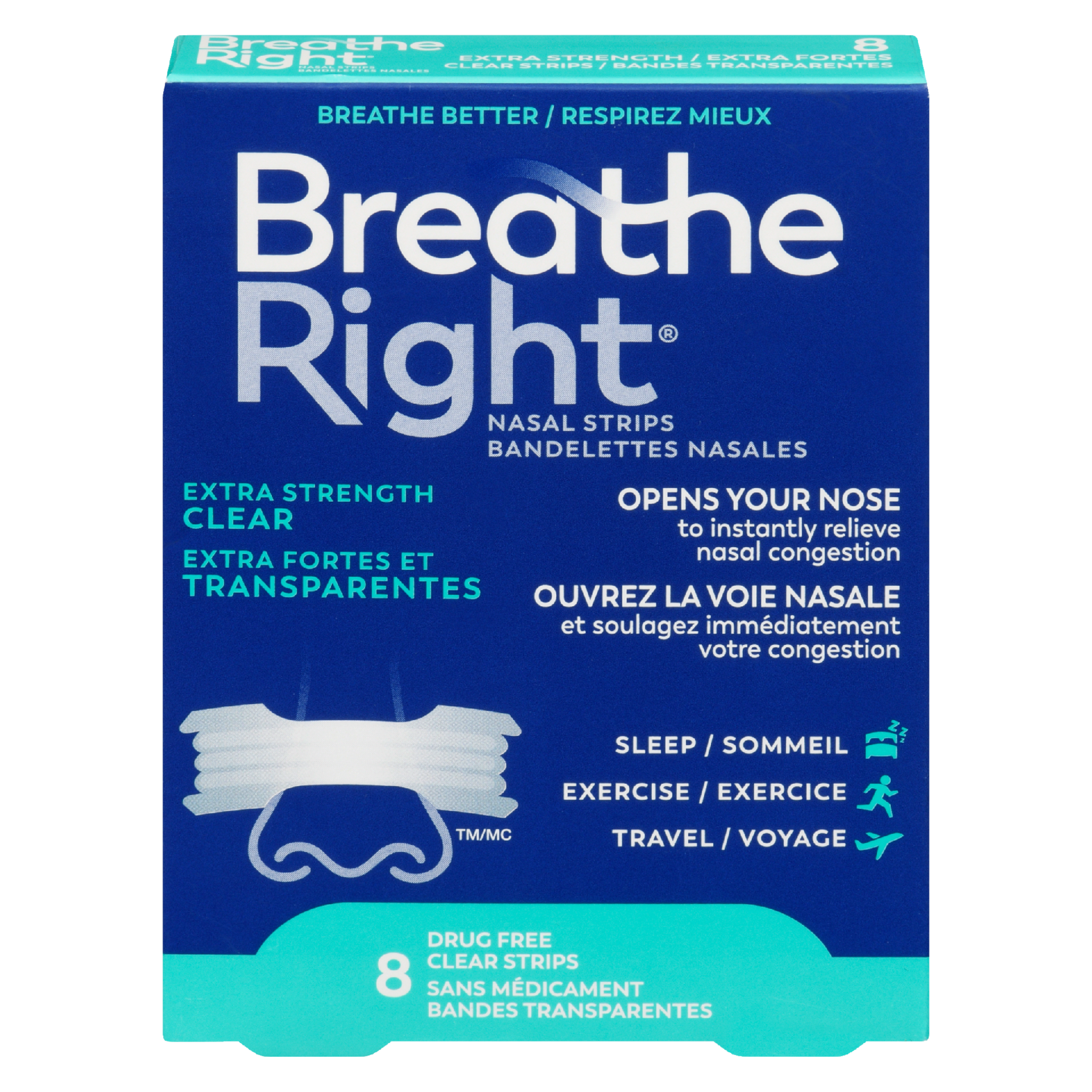 Breathe Right Nasal Strips Extra Strength Clear 8 Clear Strips