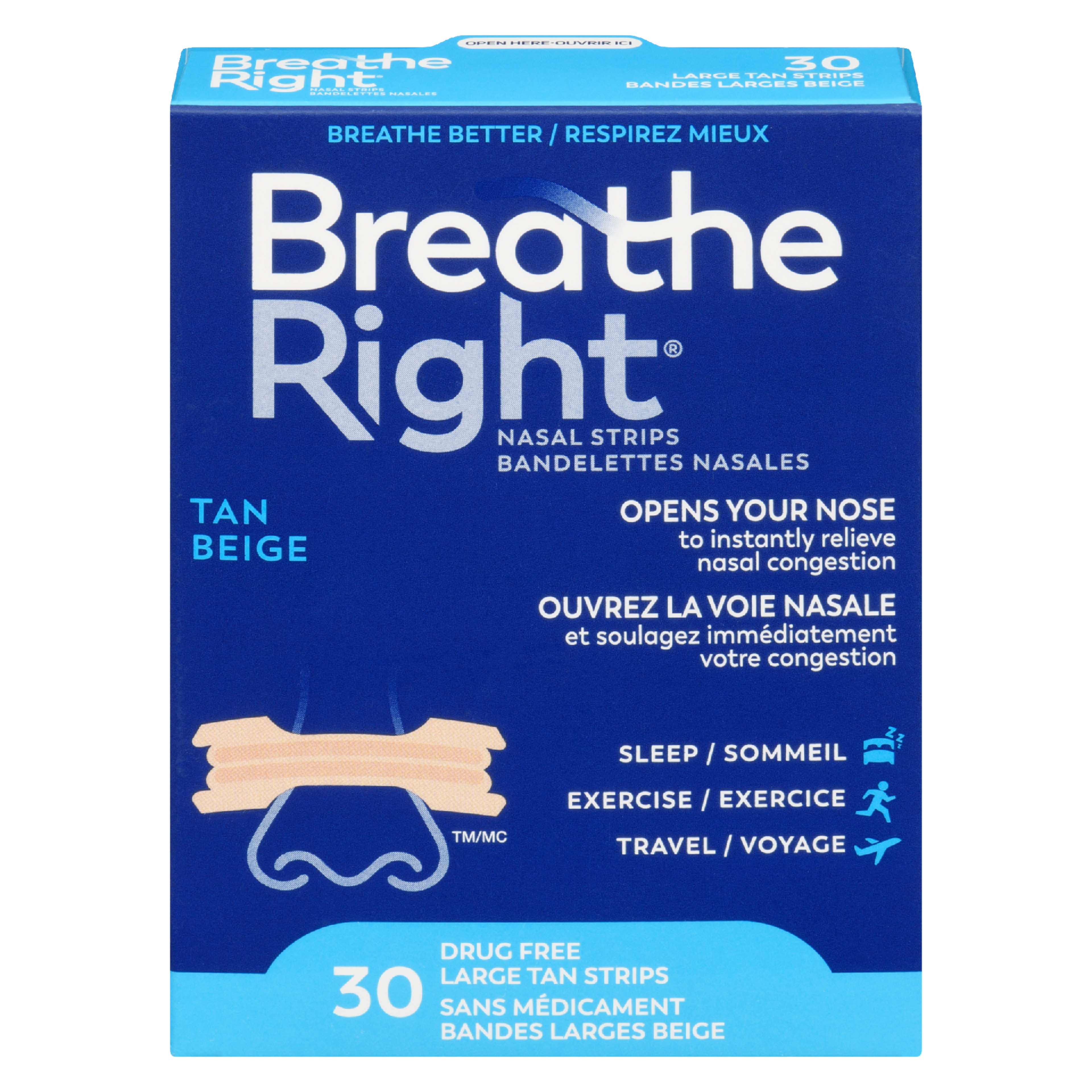 Breathe Right Nasal Strips Tan 30 Large Tan Strips
