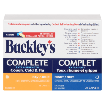 Buckley's Complete 24 Hour Pack Extra-Strength Cough, Cold & Flu Day Night 24 Caplets