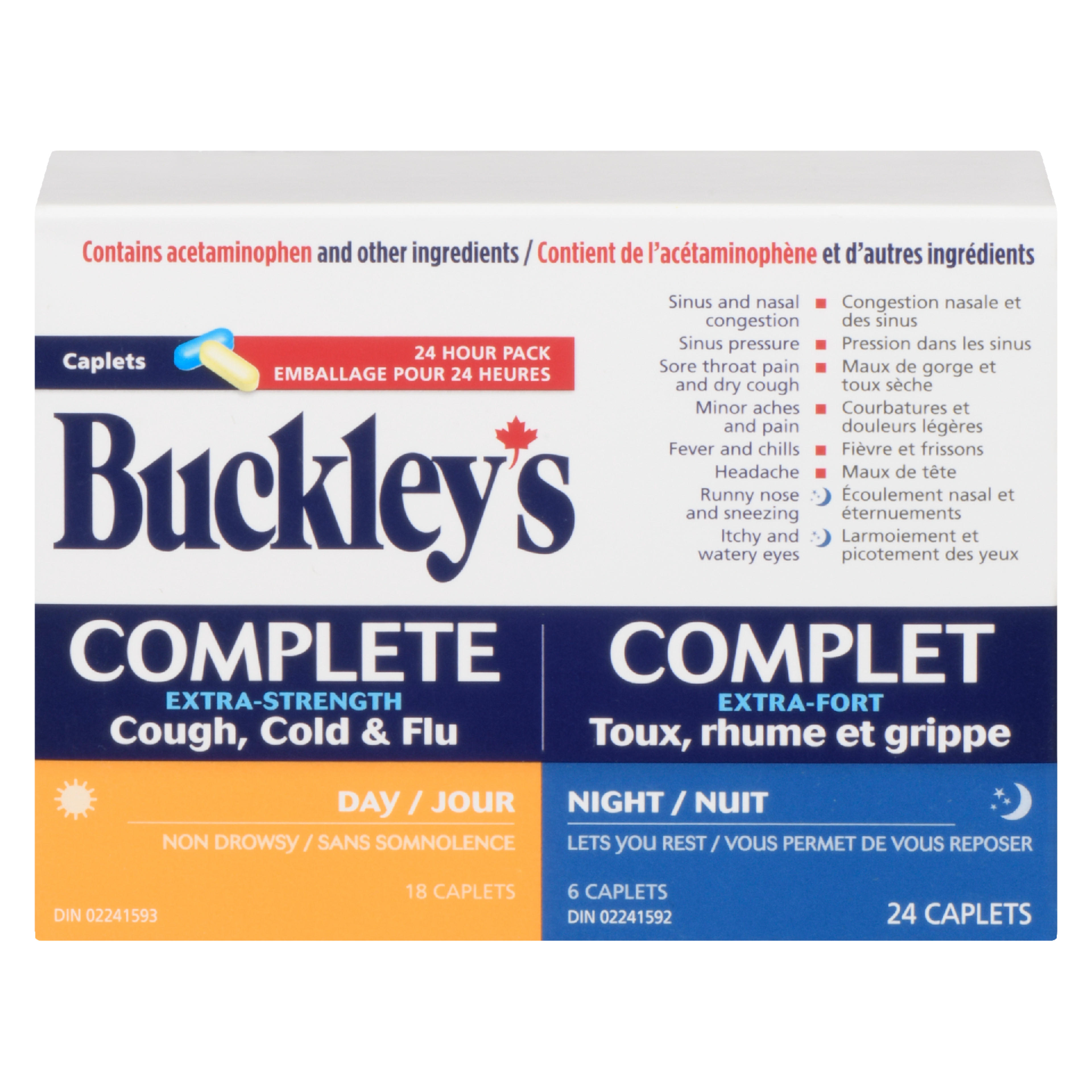 Buckley's Complete 24 Hour Pack Extra-Strength Cough, Cold & Flu Day Night 24 Caplets