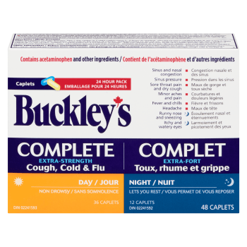 Buckley's Complete 24 Hour Pack Extra-Strength Cough, Cold & Flu Day Night 48 Caplets