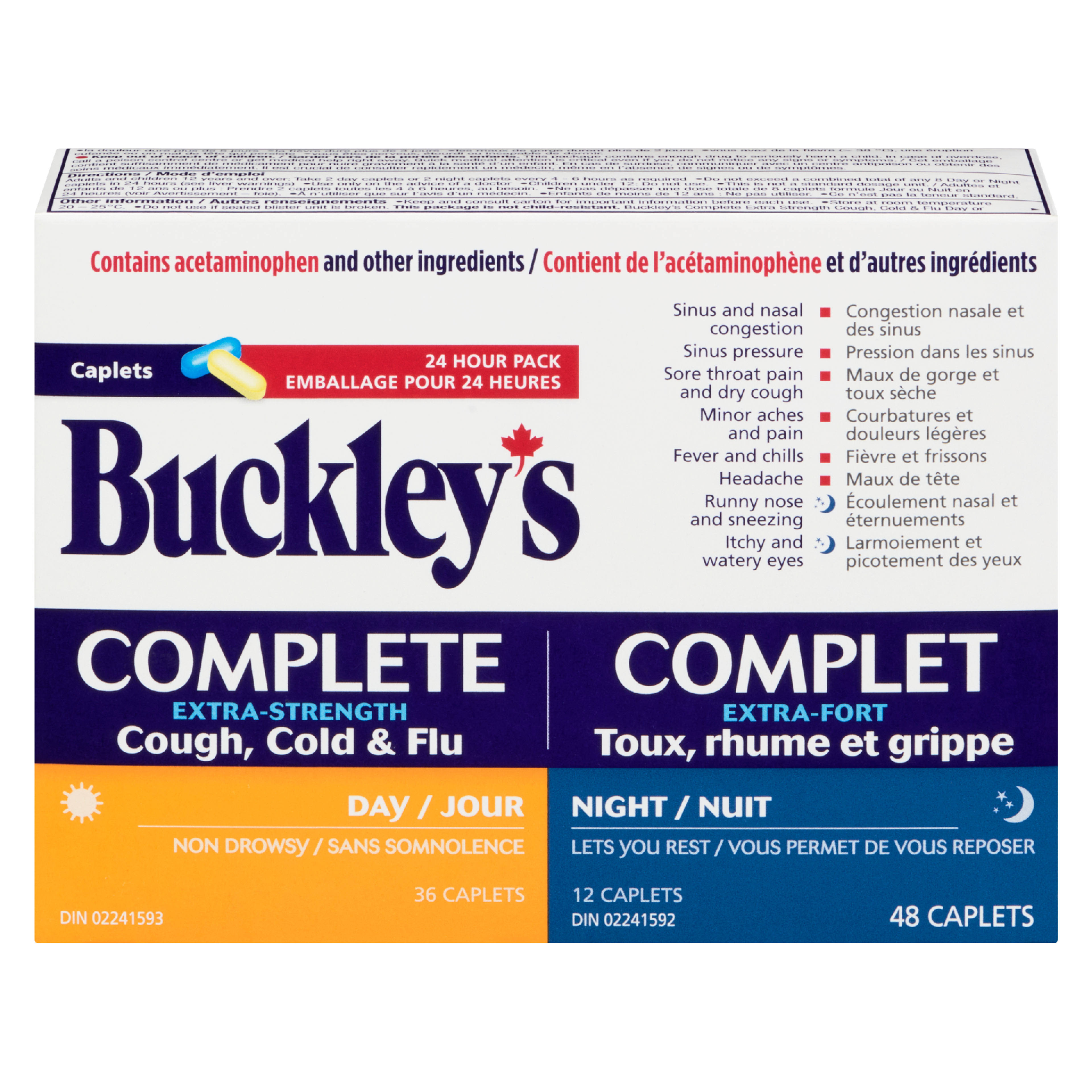 Buckley's Complete 24 Hour Pack Extra-Strength Cough, Cold & Flu Day Night 48 Caplets