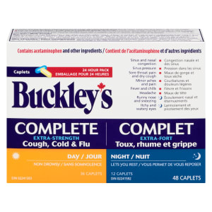 Buckley's Complete 24 Hour Pack Extra-Strength Cough, Cold & Flu Day Night 48 Caplets