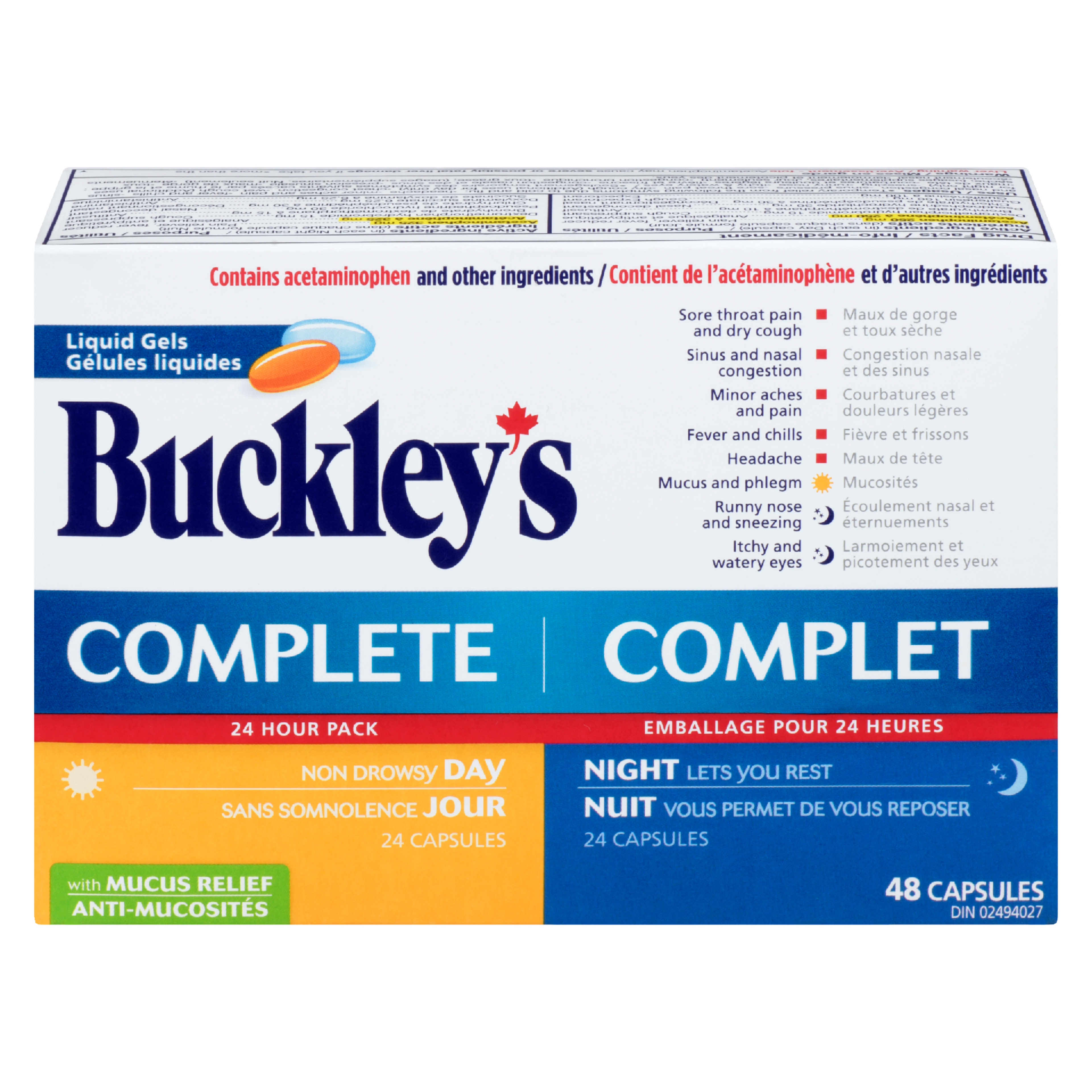 Buckley's Complete Liquid Gels 24 Hour Pack Day Night with Mucus Relief 48 Capsules