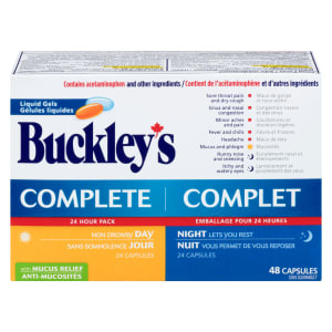 Buckley's Complete Liquid Gels 24 Hour Pack Day Night with Mucus Relief 48 Capsules