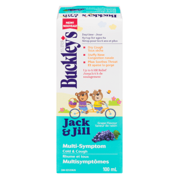 Buckley's Jack & Jill Syrup for Ages 6+ Daytime Multi-Symptom Cold & Cough Grape Flavour 100 ml