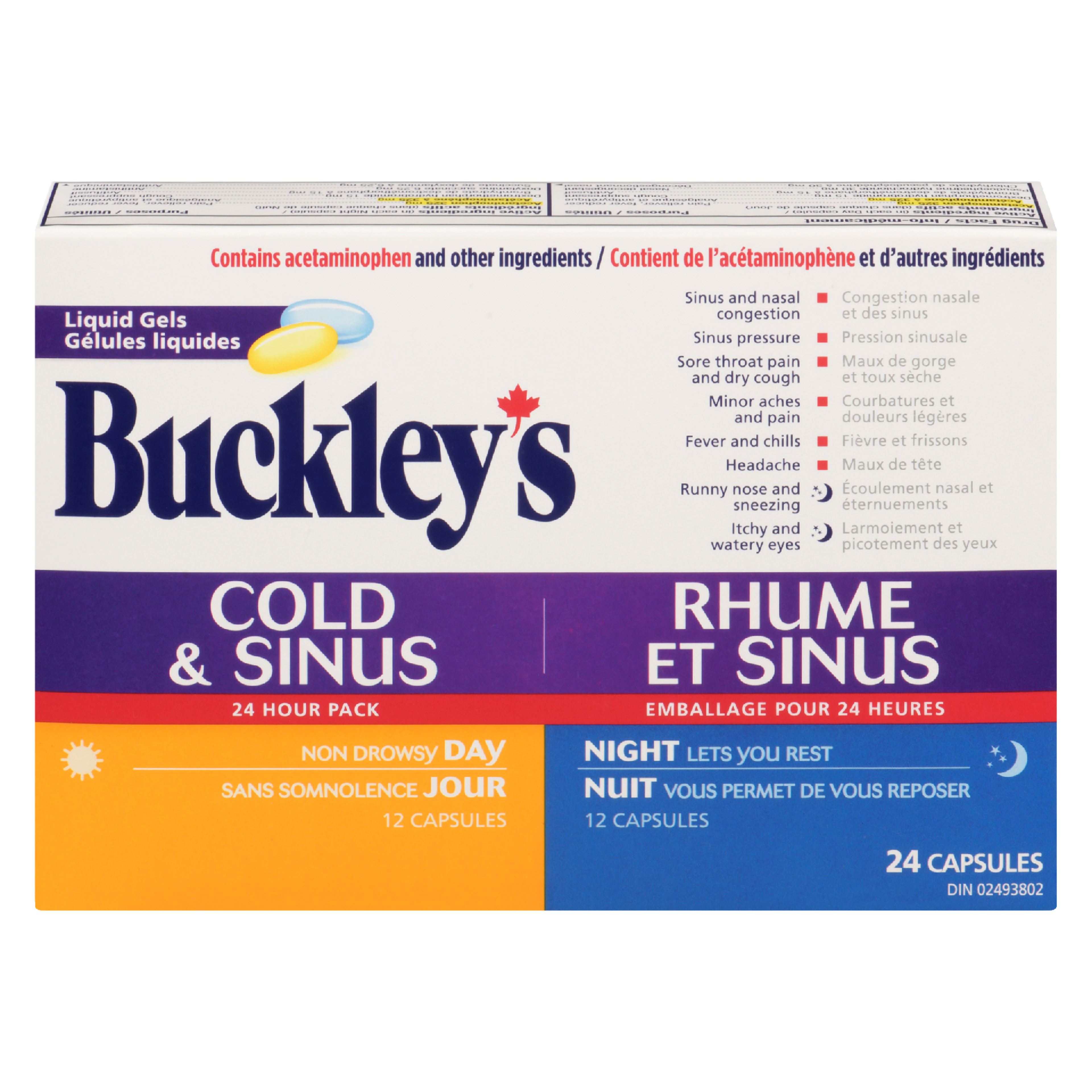 Buckley's Liquid Gels Cold & Sinus 24 Hour Pack Day Night 24 Capsules