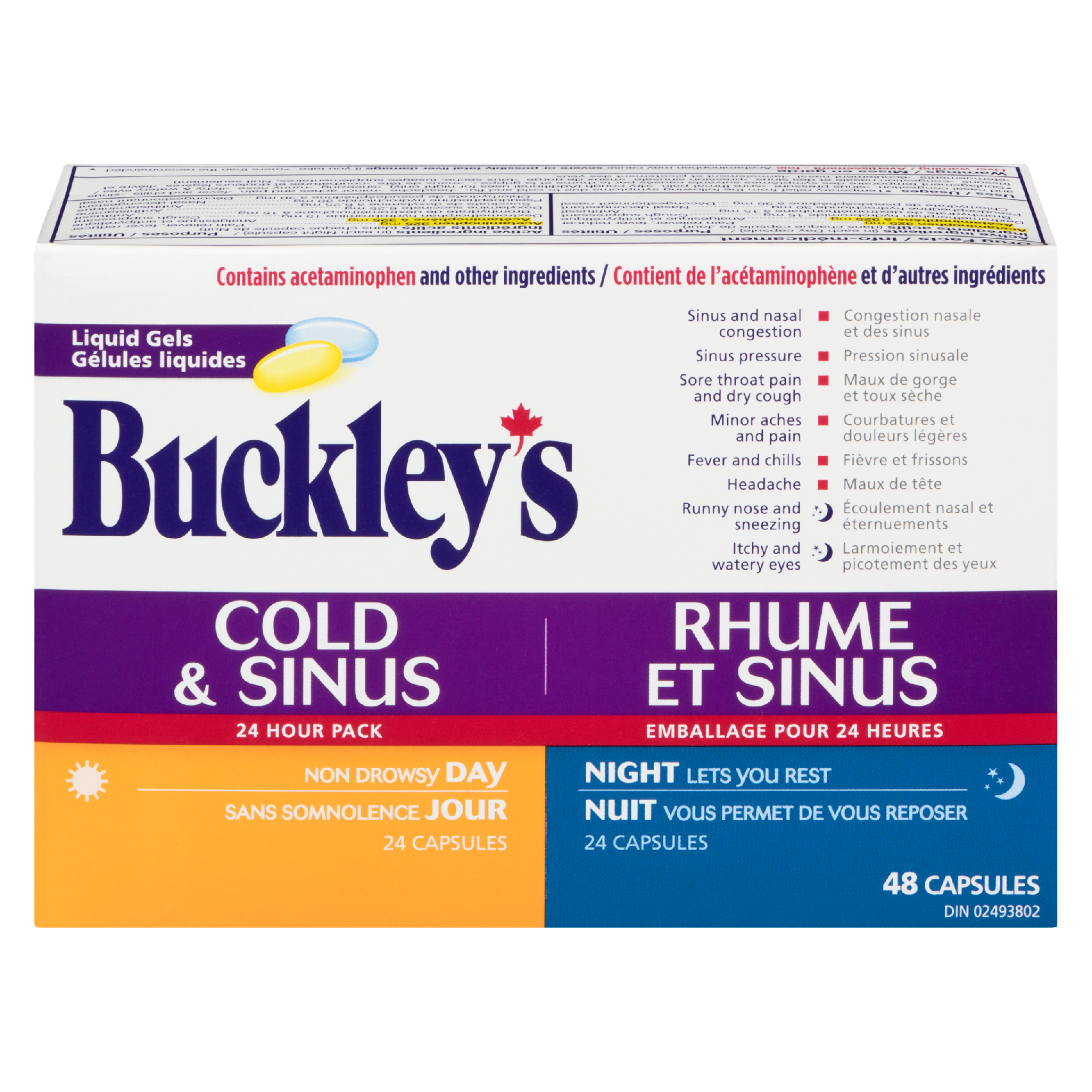 Buckley's Liquid Gels Cold & Sinus 24 Hour Pack Day Night 48 Capsules