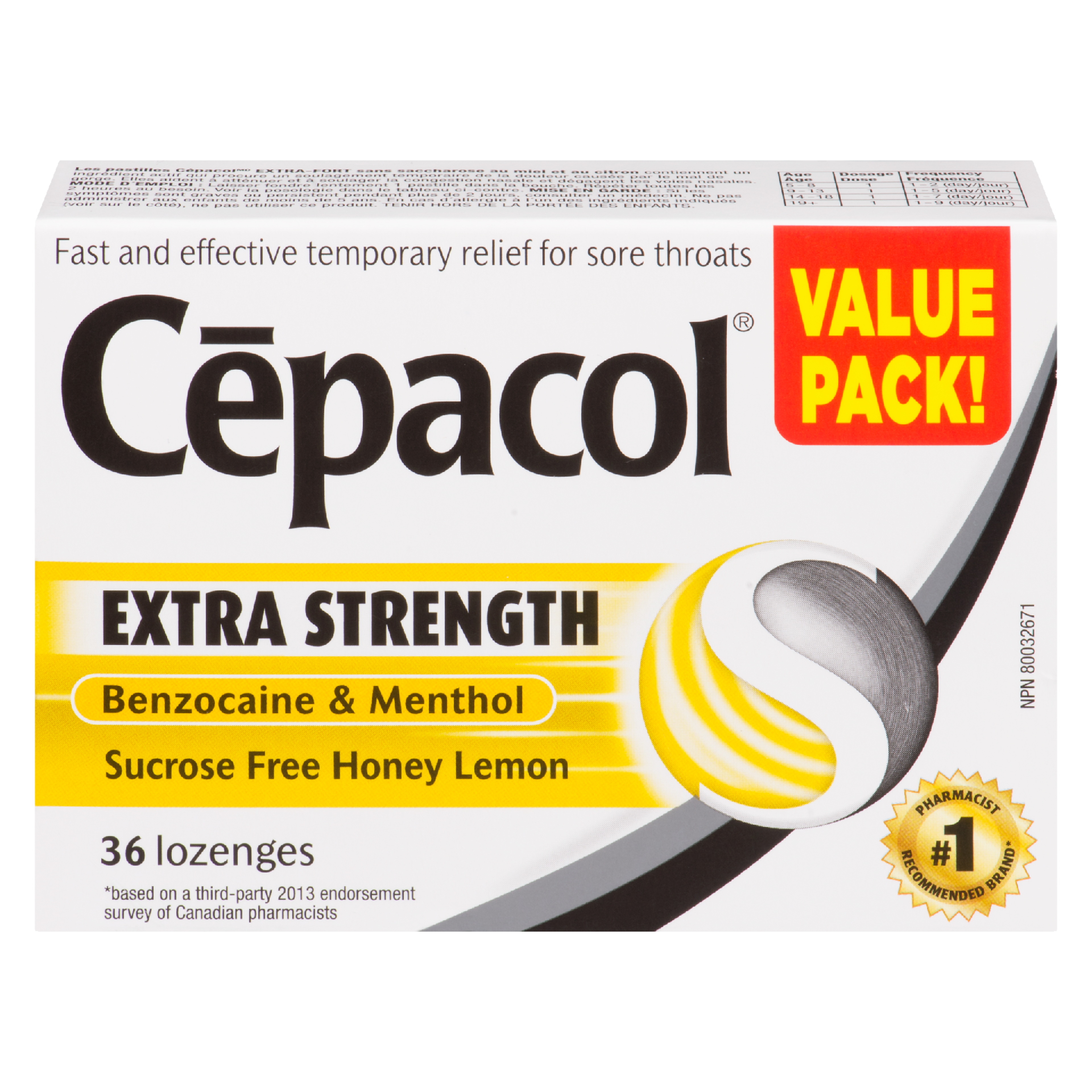 Cēpacol Benzocaine & Menthol Extra Strength Sucrose Free Honey Lemon Value Pack! 36 Lozenges