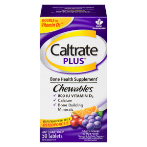 Caltrate Plus Bone Health Supplement Chewables Cherry, Orange & Fruit Punch 50 Tablets