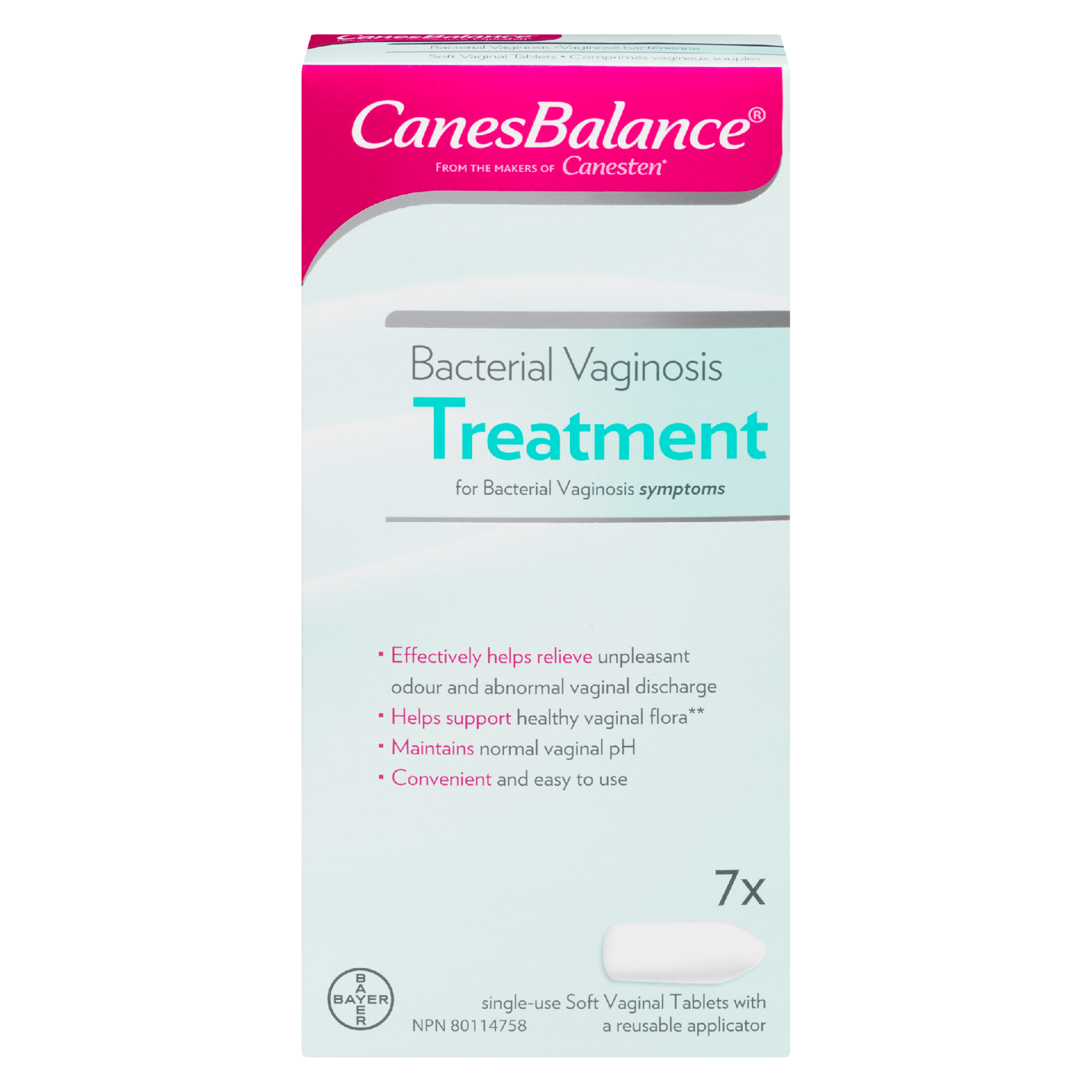 CanesBalance Bacterial Vaginosis Treatment 7 x Single-Use Soft Vaginal Tablets with a Reusable Applicator